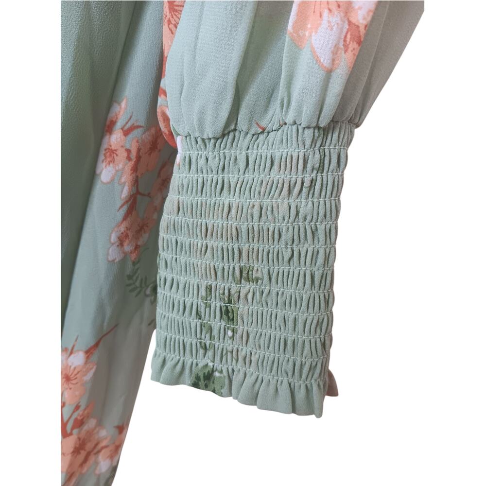 Baltic Born Olivia Maxi Dress L Sage Peach Floral Chiffon Smocked Wedding - Picture 8 of 16